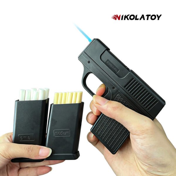 Gun Type Cigarette Lighter With 3 Replaceable Magazine Clips