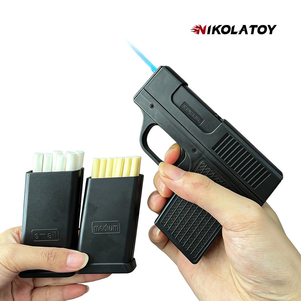 Gun Type Cigarette Lighter With 3 Replaceable Magazine Clips